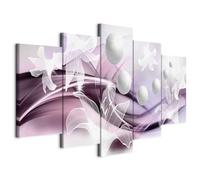 Cuadros B&D XXL - Tableau décoratif nature 100x50 cm - Impression sur toile colorée - Décoration murale pour salon et chambre - Abstraction fleurs violettes nature perles plantes b-A-0226-b-p