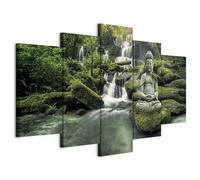 Cuadros B&D XXL - Tableau décoratif paysage 100x50 cm - Impression sur toile colorée - Décoration murale - Asie bouddha feng shui forêt nature orienter paysage sculpture cascade zen c-C-0019-b-p