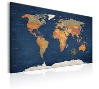 Cuadros B&D XXL - Tableau en Liège Monde 120x80 cm - Tableau d'Affichage Mappemonde Cadre en Bois Grande Décoration Murale pour Bureau Maison - Carte de voyage style vintage k-C-0048-p-b