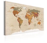 Cuadros B&D XXL - Tableau en Liège Monde 90x60 cm - Tableau d'Affichage Mappemonde Cadre en Bois Grande Décoration Murale pour Bureau Maison - Carte de voyage style vintage k-C-0048-p-d