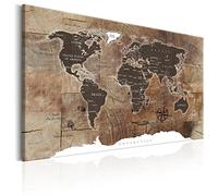 Cuadros B&D XXL - Tableau en Liège Monde 90x60 cm - Tableau d'Affichage Mappemonde Cadre en Bois Grande Décoration Murale pour Bureau Maison - Carte de voyage style vintage k-C-0050-p-d