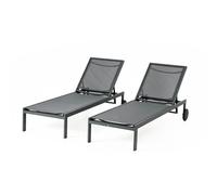 Cuba - Lot De 2 Bains De Soleil Inclinables Gris Foncé Avec Roues En Aluminium