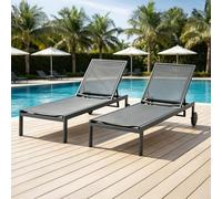 Concept Usine – Bains de soleil Cuba – Inclinables gris foncé, roues aluminium – Lot de 2