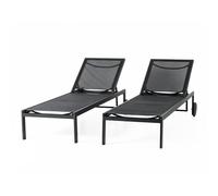 Cuba - Lot De 2 Bains De Soleil Inclinables Noir Avec Roues En Aluminium