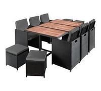 Best Mobilier Cuba - Salon de jardin encastrable 10 places - en résine tressée - Noir avec coussins gris + housse de protection , Noir / Gris