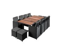 Best Mobilier Cuba - Salon de jardin encastrable 12 places - en résine tressée - Noir avec coussins gris + housse de protection , Noir / Gris