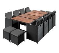 Best Mobilier Cuba - Salon de jardin encastrable 12 places - en résine tressée - Noir avec coussins gris + housse de protection , Noir / Gris