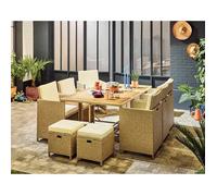 Best Mobilier Cuba – salon de jardin encastrable en résine tressé beige - 10 places - coussins beige + housse de protection , Beige