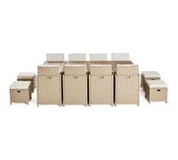 Best Mobilier Salon de jardin Cuba – encastrable résine tressée 12 places coussins + housse Beige