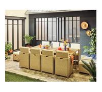 Best Mobilier Cuba - salon de jardin encastrable en résine tressé beige - 12 places - coussins beige + housse de protection , Beige