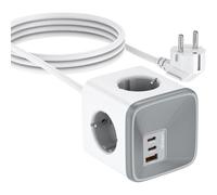 Cube 4-Way Usb Power Strip With Usb-A And 2-Usb-C (Gan Pd 33 W), 7-In-1 Power Strip (16A/4000W) Surge Arrester And Surge, Multi Socket Extension 1.5 M For Home Office Travel (White)