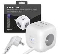 Bloc d'alimentation 6 en 1 Qoltec avec interrupteur lumineux | 3 prises CA | 2 p