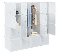 Cube de rangement - 16 modules - PP - tringles de suspension - Blanc 145,5x46,5x144 cm