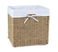Cube de rangement pliable en jonc de mer 32 x 32 x 32 cm - Bois clair - 32 cm X 32 cm X 32 cm - CALICOSY