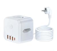 Cube Électrique 75mm Sécurité Surcharge | 3 sorties secteur, 4 ports USB, pour idéal maison/bureau, finition blanche, installation murale facile