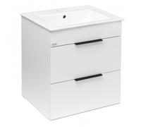 Cube Meuble de salle de bain blanc 2 tiroirs 54x42.2x62.2cm + Lavabo en céramique blanche et trop plein (H4536121763001)