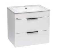 Cube Meuble de salle de bain blanc 2 tiroirs 64x42.2x62.2cm + Lavabo en céramique blanche et trop plein (H4536021763001)