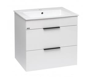 Cube Meuble de salle de bain blanc 2 tiroirs 64x42.2x62.2cm + Lavabo en céramique blanche et trop plein (H4536021763001)