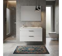 Cube Meuble de salle de bain blanc 2 tiroirs 98x42.2x62.2cm + Lavabo en céramique blanche et trop plein (H4536521763001)
