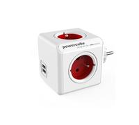 Allocacoc PowerCube original usb - Unité de distribution secteur - CA 250 V - 3680 Watt - connecteurs de sortie : 4 (2 x USB, 4 x alimentations de type E) - blanc, rouge