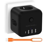 Cube multiprise sans câble - Multiprise avec USB C - 3680 W - Adaptateur de prise 7 en 1 - Multiprise USB Powercube - Pour bureau, maison, voyage - Noir