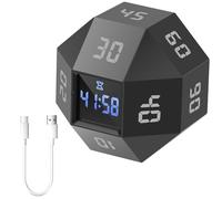 Cube Timer 5,5 × 5,5 cm minuterie numérique avec 3 modes de rappel d'alarme, chargeur USB, capteur de gravité avant/compte à rebours 100 min enfants pour salle de uisine bureau gym