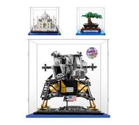 Cube Vitrine 25x25x25 pour Lego 43019 10266 10281 21056 10370 71395 75296 | pour 60375,76261,Botanical Bonsai,Taj Mahal,Ballon Foot,Transparent Acrylique,Antipoussière,Facile Installer,Base Bleue