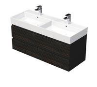 Cube Way 120x47,5x46 cm meuble de salle de bain suspendu 2 tiroirs + double vasque en céramique, marron mat (CUBE3D461202ZHSAT)