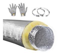 Cuchiilo Gaine Flexible Isolée 100 mm x 7,62 m, Conduit de Ventilation R4.2 avec Isolation en Fibre de Verre, Tuyau Flexible en Aluminium pour VMC, HVAC, Climatisation et Ventilation