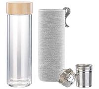Cucina di Modena Bouteille à thé à double paroi : gourde en verre à double paroi avec housse en néoprène et passoire à thé, 400 ml (bouteille isotherme)