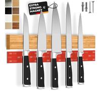 CUCINO Porte Couteaux de Cuisine magnétique avec aimant extra fort - Installation facile avec la bande adhésive 3M, Aimant couteau mural en bambou - 40cm