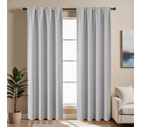 CUCRAF Lot de 2 Rideaux occultants Blanc grisâtre de 160 cm de Long avec Passe-Tringle pour Chambre à Coucher et Salon, Rideaux de fenêtre isolés Thermiques, bloquant la lumière, 132 x 160 cm (l x L