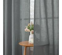 CUCRAF Rideau avec Oeillets Voilage Lin Semi-Transparent, Gris 140x225cm Lot de 2