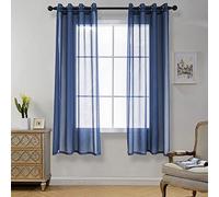CUCRAF Rideaux Voilage Transparent L140x H160cm 2 Panneaux à Anneaux - Look Lin uni, Facile d'entretien pour Salon et chamLre (Lleu Royal)