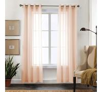 CUCRAF Rideaux Voilage Transparent L140x H210cm 2 Panneaux à Anneaux - Look Lin uni, Facile d'entretien pour Salon et chamLre (Rose pêche)