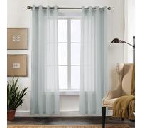 CUCRAF Rideaux Voilage Transparent L140x H210cm 2 Panneaux à Anneaux - Look Lin uni, Facile d'entretien pour Salon et chamLre (Lleu Gris)