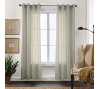 CUCRAF Rideaux Voilage Transparent L140x H210cm 2 Panneaux à Anneaux - Look Lin uni, Facile d'entretien pour Salon et chamLre (Gris Clair)