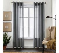 CUCRAF Rideaux Voilage Transparent L140x H245cm 2 Panneaux à Anneaux - Look Lin uni, Facile d'entretien pour Salon et chamLre (Gris)