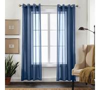 CUCRAF Rideaux Voilage Transparent L140x H300cm 2 Panneaux à Anneaux - Look Lin uni, Facile d'entretien pour Salon et chamLre (Lleu Royal)
