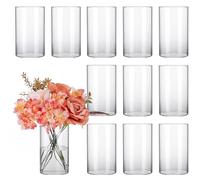 CUCUMI Lot de 12 vases cylindriques en Verre pour centres de Table, décorations de Mariage, 15,2 cm de Haut, bougeoir ouragan en Verre pour étagère de Table, Vase Floral en Vrac pour Fleurs,