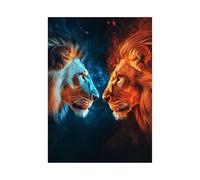 CUDAOO Lion peinture murale sur toile Yeux de glace et de feu pour Le Bureau à Domicile Décoration Moderne(bleu)-40x60cm Sans cadre