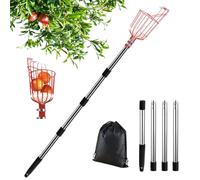 Cueille Fruit avec Manche Telescopique 2.0M, Ramasse Fruit Telescopique de Inox, Cueille Fruits, Cueille Pomme Griffe, Cueilleurs de Fruits, Outil Cueillette Jardin Arbre Poires Pêches Ø 145mm