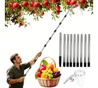 Cueille Fruit Télescopique 4m, Ramasse Pomme avec Sac en Coton | Outil Cueillette Pommes Sécurisé Sans Échelle, Poteau Réglable Léger en Acier Inoxydable Pour Poires Figues Pêches(Flexible)