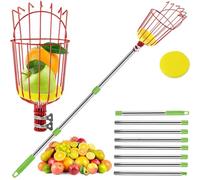 Cueilleur de Fruits Télescopique - Perche de 2,4m pour Pommes Prunes, Cerises sans Échelle (Rouge)