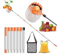 Cueilleuse à fruits de 2,2 m avec manche télescopique et sac de 16 cm de | Cueilleuse à fruits pour cerises, pommes, pêches, prunes avec sac en filet et sac de rangement