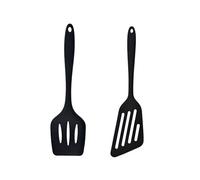 CUEMOON Lot de 2 spatules en silicone de qualité alimentaire, antiadhésives, ustensiles de cuisine avec fentes pour la pâtisserie, passent au lave-vaisselle, noir