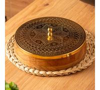 CÜRAA YFL Home Boîte à épices pour cuisine avec cuillère (bois d'acacia, 7 récipients amovibles, 120 ml) | Boîte Masala pour cuisine | Boîte de rangement à épices | Élégant Masala Dani pour cadeau