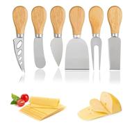 Cuicany 6 Pièces Ensemble Couteaux à Fromage en Acier Inoxydable, Avec Manche en Bois, Ensemble de Couteaux à Fromage Mini, pour le Fromage, Les Gâteaux, le Gâteau Chiffon, le Beurre