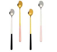 Cuillère à Café à Tête Ronde 4 Pièces en Acier Inoxydable | Usage Boulangerie et Bureau, Poignée Allongée, Pratique Multi-usage, pour Tasse Café et Condiments