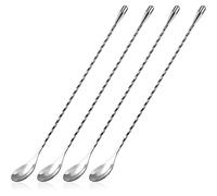 Cuillère à cocktail en acier inoxydable, cuillère à long manche, cuillère à mélange à motif spirale, agitateur à cocktail professionnel 30 cm, 4 pièces (argent)